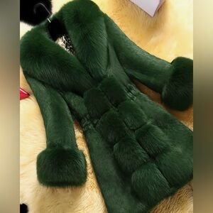 Elegant Green Faux Fur Coat
